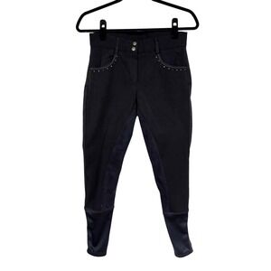 Ovation Black Horse-Riding Breeches Pants, Size 28R, Full Seat Rhinestones Studs